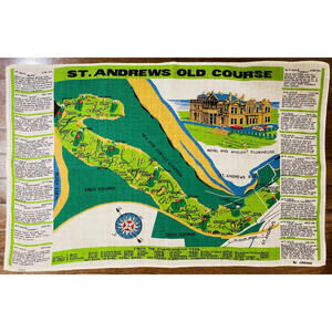 Vintage St Andrews golf Old Course Linen tea towel by Linanne 30 x 18.75 inch